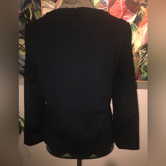 Kate Spade Ponte Scallop Crop Long Sleeve Black Top. Size 10. - Picture 7 of 17